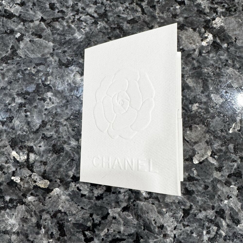 Authentic Chanel White Receipt Holder Emboss Camellia 4” X 3”
